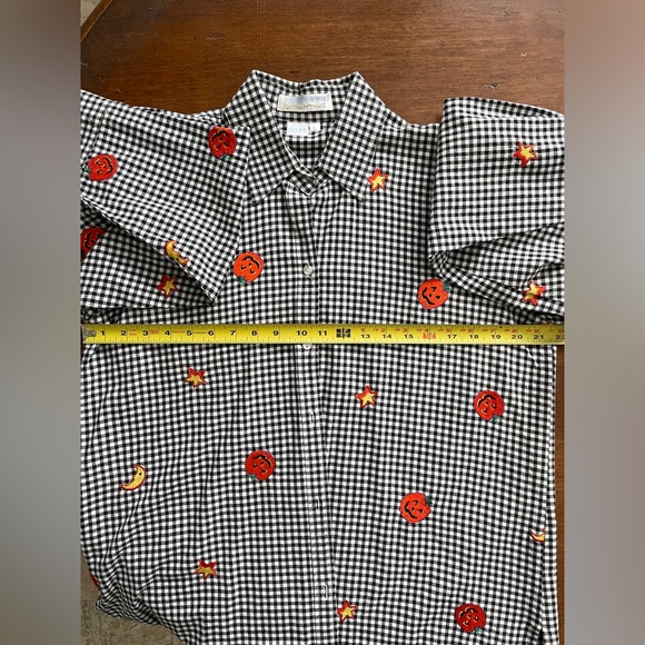 Vintage Casey Coleman Embroidered Halloween Gingham Long Sleeve Button Down - Picture 4 of 5